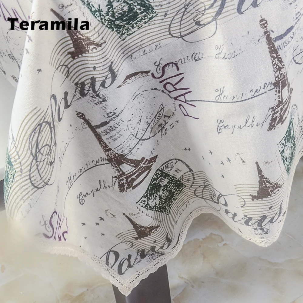 Teramila Cotton Linen Table Cloth Tower Design Rectangular Tablecloth With Lace Dining Table Cover Square For Home Party Kitchen