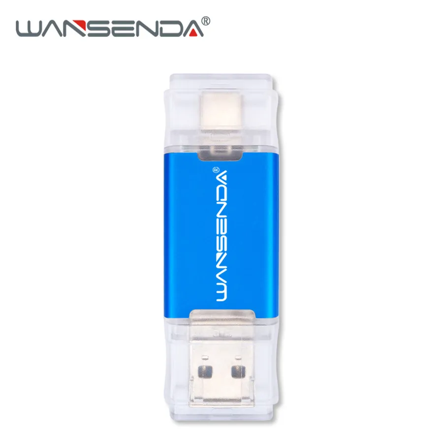 Синий USB флеш-накопитель WANSENDA type C, двойной OTG флеш-накопитель, 16 ГБ, 32 ГБ, 64 ГБ, 128 ГБ, 256 ГБ, флешка, Usb флешка, флеш-диск 3,0 - Цвет: Синий