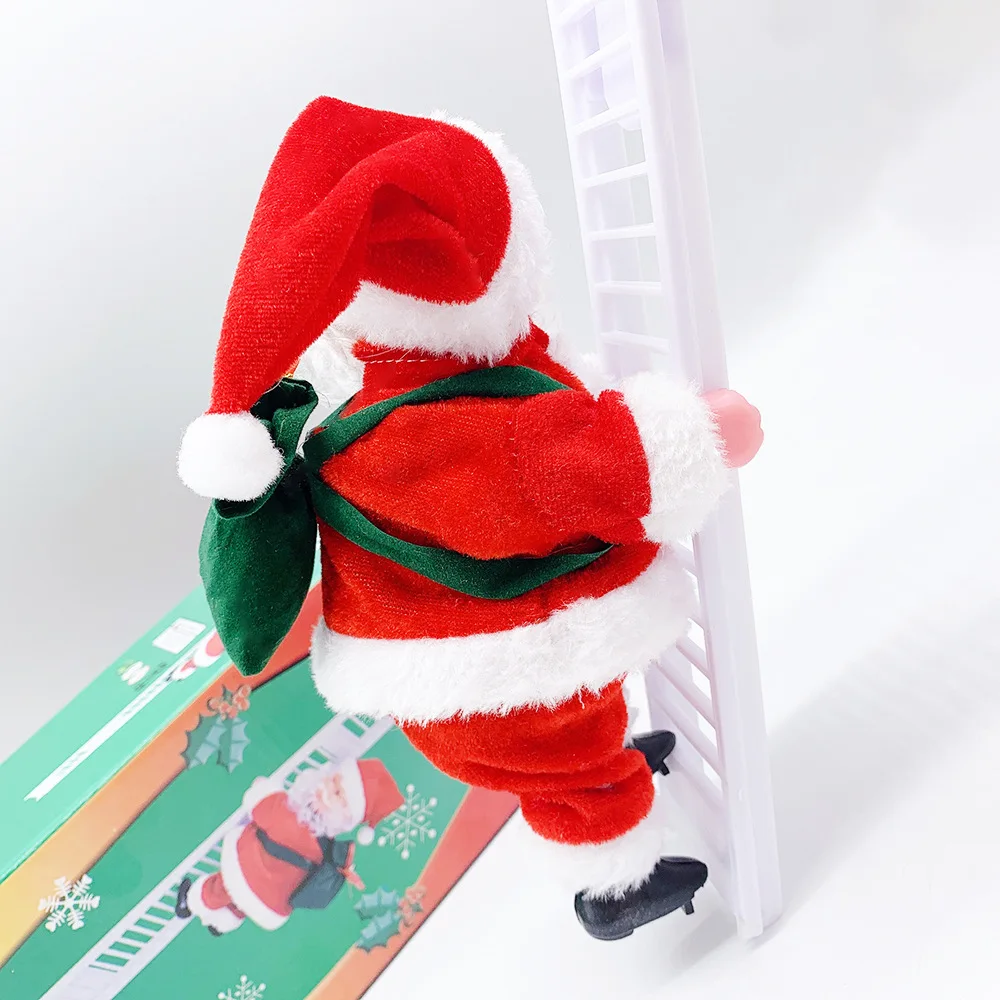 New Electric Santa Claus Climbing Ladder Christmas Music Figurine Party Decoration