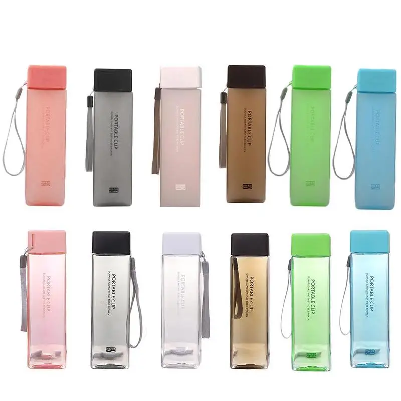 Plastic Sports Water Bottle 500ml Transparent Square Outdoor
