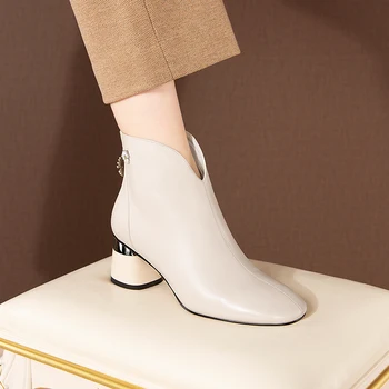 

2020 Quality Cow Leather Women Ankle Boots Zipper Comfortable High Heels Winter Warm Party Shoes Woman Short Boots