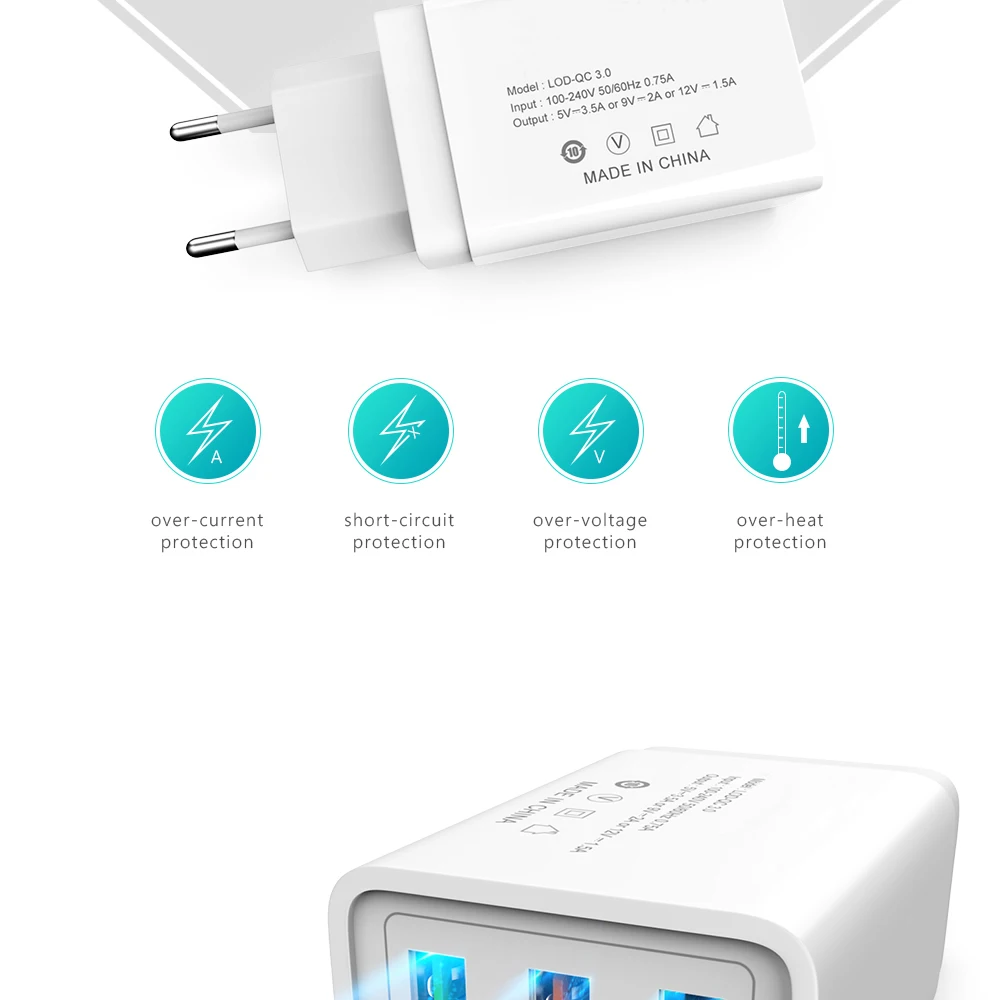 USB зарядное устройство адаптер Быстрая зарядка мобильного телефона 3 отверстия зарядное устройство QC3.0 ЕС Разъем для iPhone samsung Xiaomi huawei