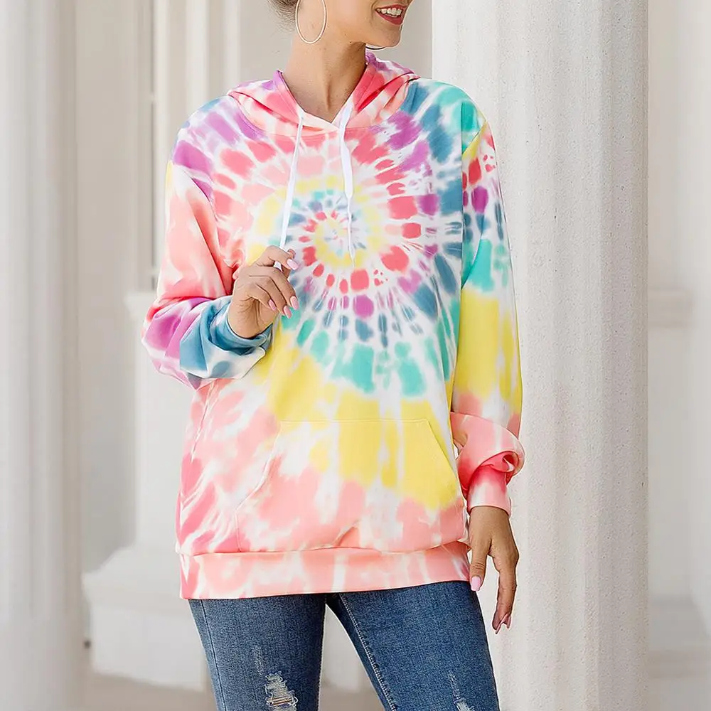 

Kureas Women Hoodies Winter Autumn Printed Hooded Sweatshirt Casual Baggy Long Sleeve Pullovers Rainbow Spiral