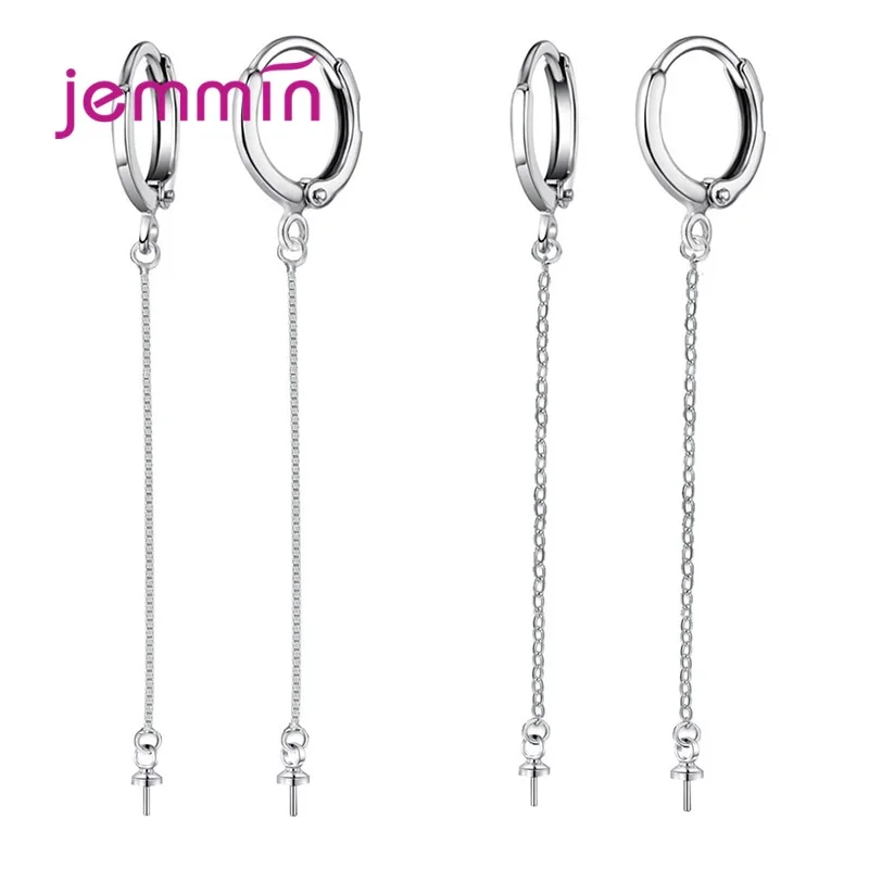 

DIY Charms 925 Sterling Silver Hoop Earrings Findings with Long Chain Tassel Hangle Loops Earrings Jewelry Finding 1Pair