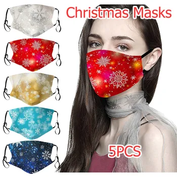 

5pc Mask Adult Women Man Christmas Snowflake Print Face Masks Washable Reusable Mascarillas Windbreak Seamless Mascarilla Маска
