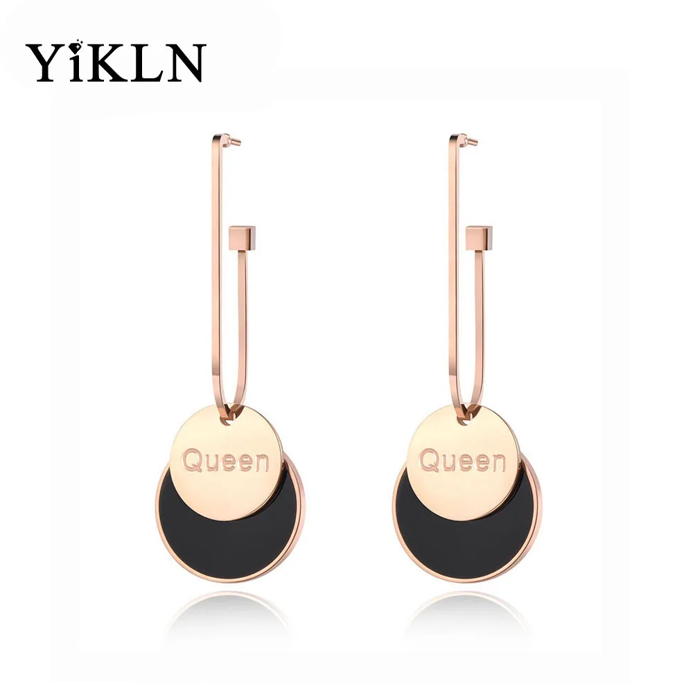 

YiKLN Black Shell Acrylic Dangle Earrings For Women Stainless Steel Rose Gold Queen Ear Jewelry Party Anniversary Gift YE19043