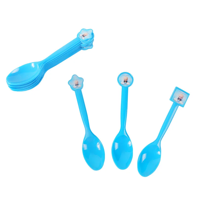 10pcs spoon Одноразовые вечерние столовые приборы с изображением босса, Детские вечерние принадлежности для украшения дня рождения - Цвет: 10pcs spoon