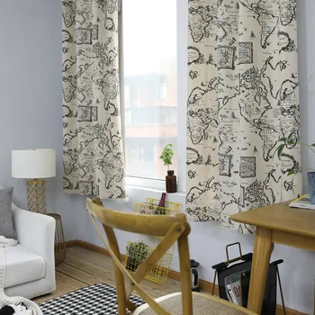 

Yaapeet 1pc Cotton Linen Map Window Curtains Map Window Drapes for Bedroom Europe Country Home Decoration for Living Room