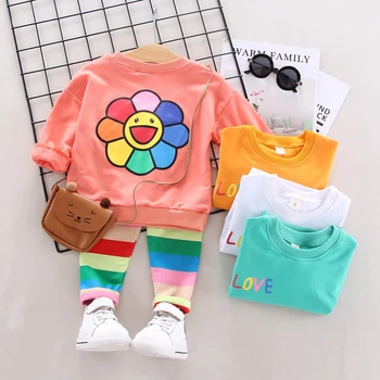 

Autumn Newborn Baby Girls Sport Clothes Sunflower T-shirt Blouse+Striped Pants Trousers Outfits Set Baby Clothing Sets