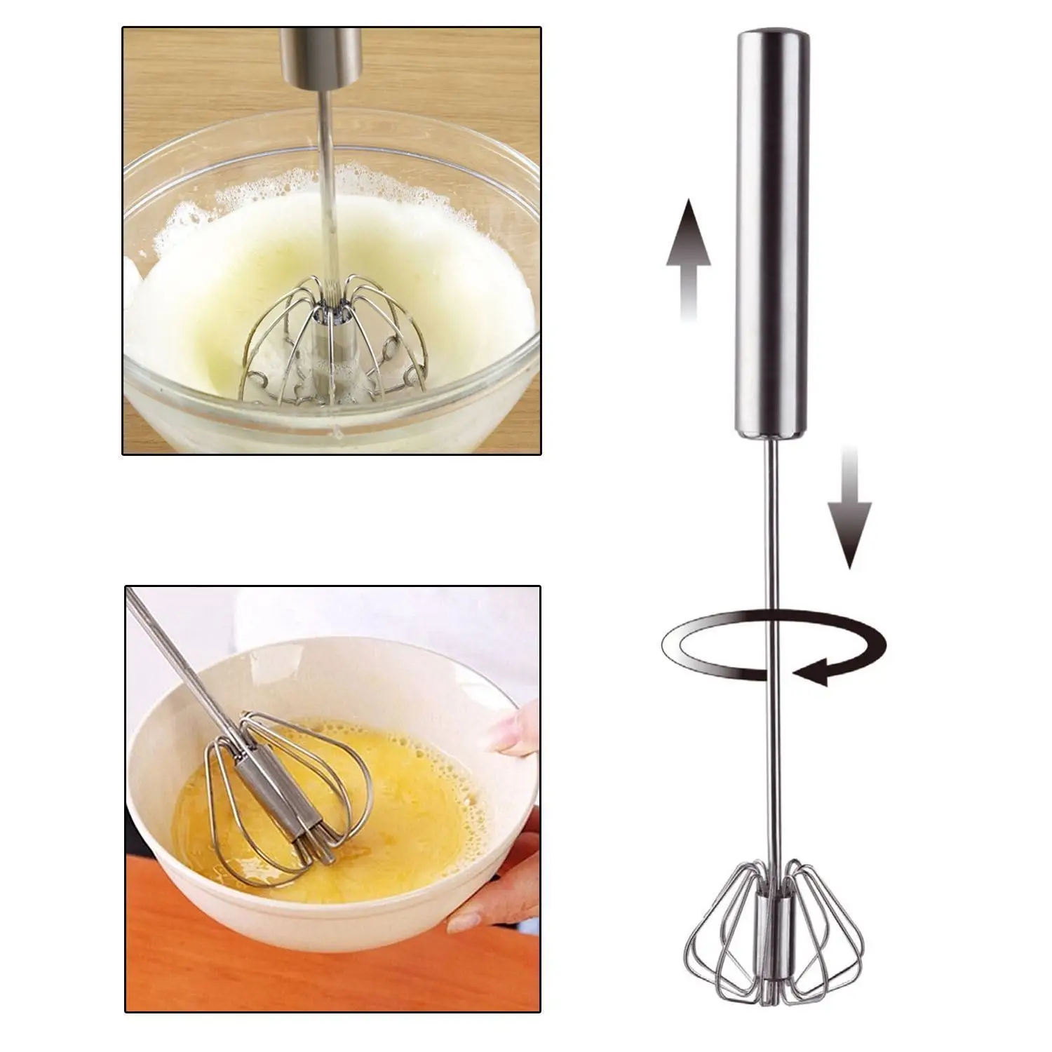 Hot Egg Beaters Stainless Steel Easy Press Hand Rotating Whisk Wire
