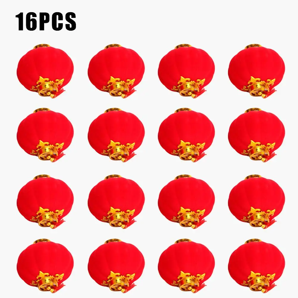 16 шт красный Флокированный фонарь 3 вида стилей пластиковый Стильный маленький фонарь s для китайского Нового года весеннего украшения