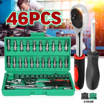 

46pcs Socket Ratchet Car Repair Tool Socket Ratchet Torque Wrench Combo Tools Kit Professional Auto Repairing Tools Set