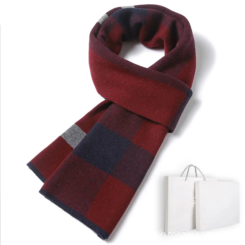 Pure wool high-grade scarf men's winter versatile men autumn and winter warm scarf knitted grid
