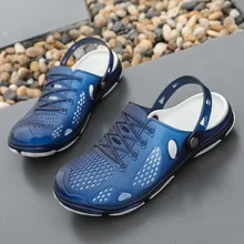 Летние новые стильные мужские гелевые туфли пляжные сандалии большого размера с закрытым носком и вырезами Нескользящая пористая обувь