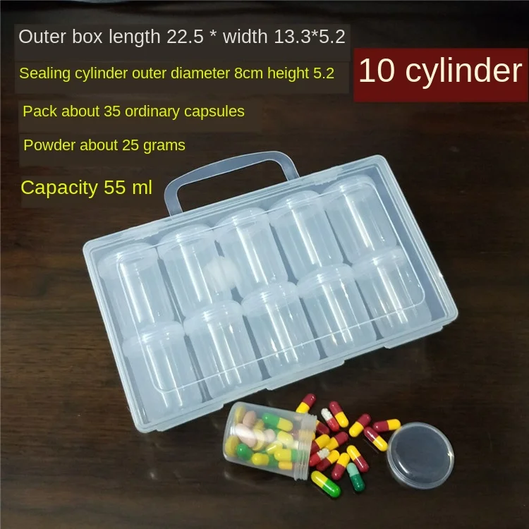 55ML10cylinders Большая емкость коробка для таблеток герметичный влагостойкий Водонепроницаемый разделитель таблеток портативный дорожный Чехол Контейнер для лекарств разделитель для лекарств - Цвет: 55ML10cylinders
