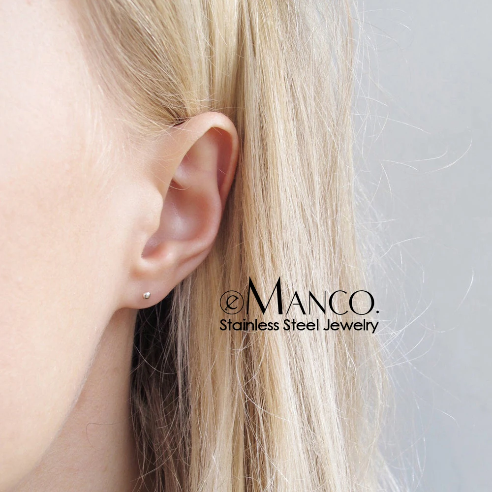 E-Manco, диаметр 3 мм, маленькие шариковые серьги-гвоздики для женщин, простые серьги из нержавеющей стали, набор, модное ювелирное изделие