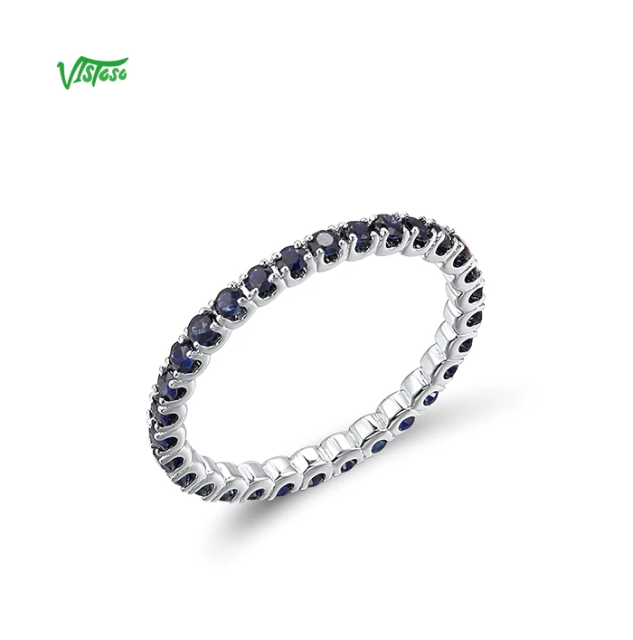 VISTOSO Pure 14K White/Rose/Yellow Gold Ring For Women Blue Sapphire/Ruby/Emerald Simple Style Eternity Ring Gift Fine Jewelry