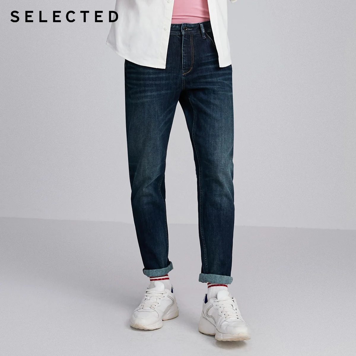 Мужские джинсы-шаровары с эффектом потертости R | 419432543 - Цвет: DARK BLUE DENIM