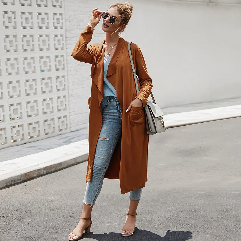 

Cross-border women's big-name fashion style Amazon hot sale explosions solid color coat 2019 autumn and winter windbreaker