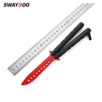 

Swayboo red holes 4CR13MOV steel blade Butterfly Folding Knife 55HRC Black handle butterfly knife training Exercise tool csgo