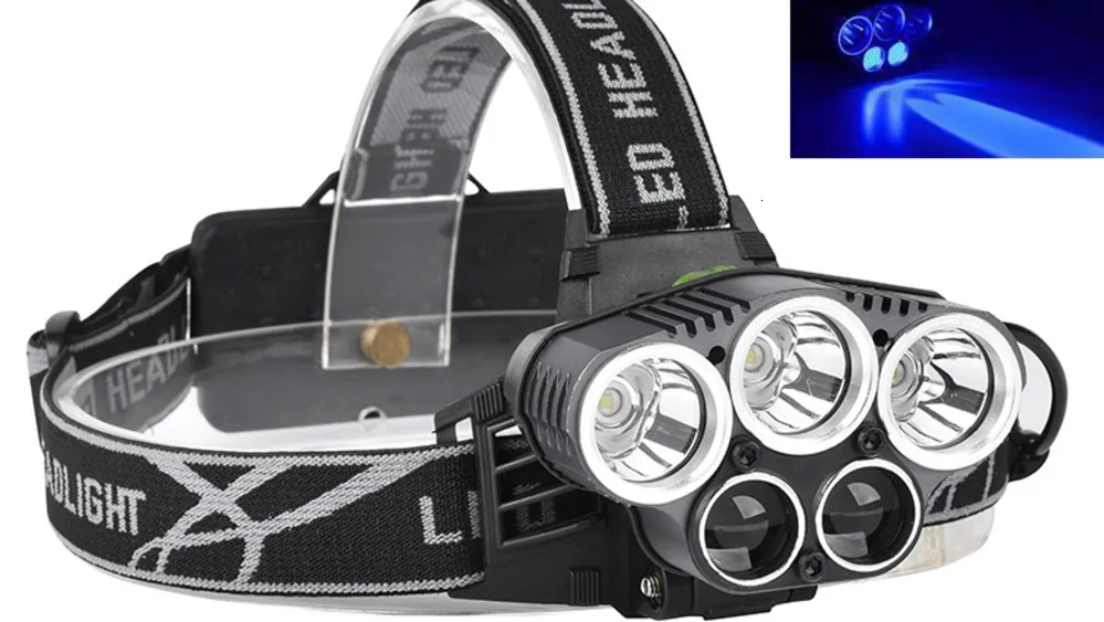 

USB 15000LM 5 LED Headlamp 3*NEW XML T6+2Q5 White+Blue Light Headlight Head Lamp Lighting Flashlight Torch Lantern Fishing