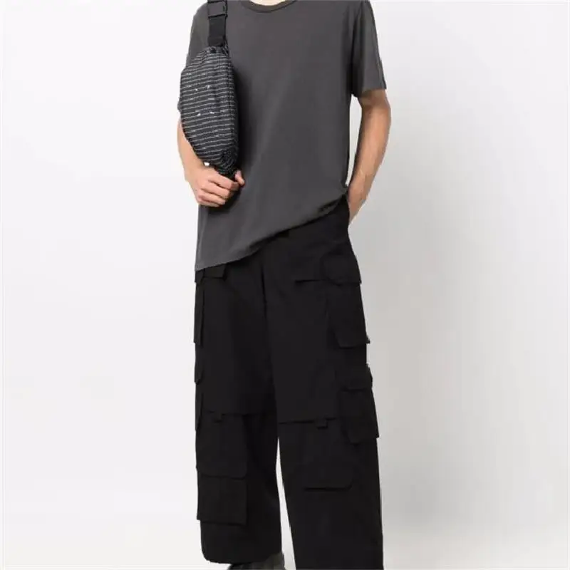 Men's Casual Pants Straight Pants Overalls Spring New Black Multi-Pocket Design Fashionable Urban Motorcycle Pants