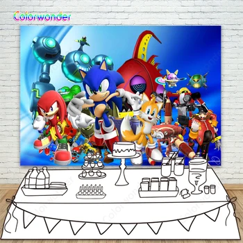 

Sonic the Hedgehog Backdrops For Photographic Sonic Themed Happy Birthday Party Backgrounds Dessert Table Decorations Banner