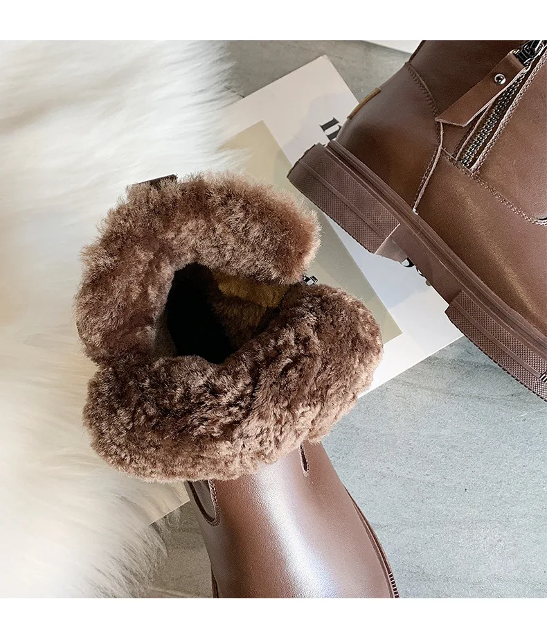 Zapatos de mujer; Новинка года; зимние кожаные женские хлопковые ботинки; шерстяные пинетки с боковой молнией; кожаные женские ботинки
