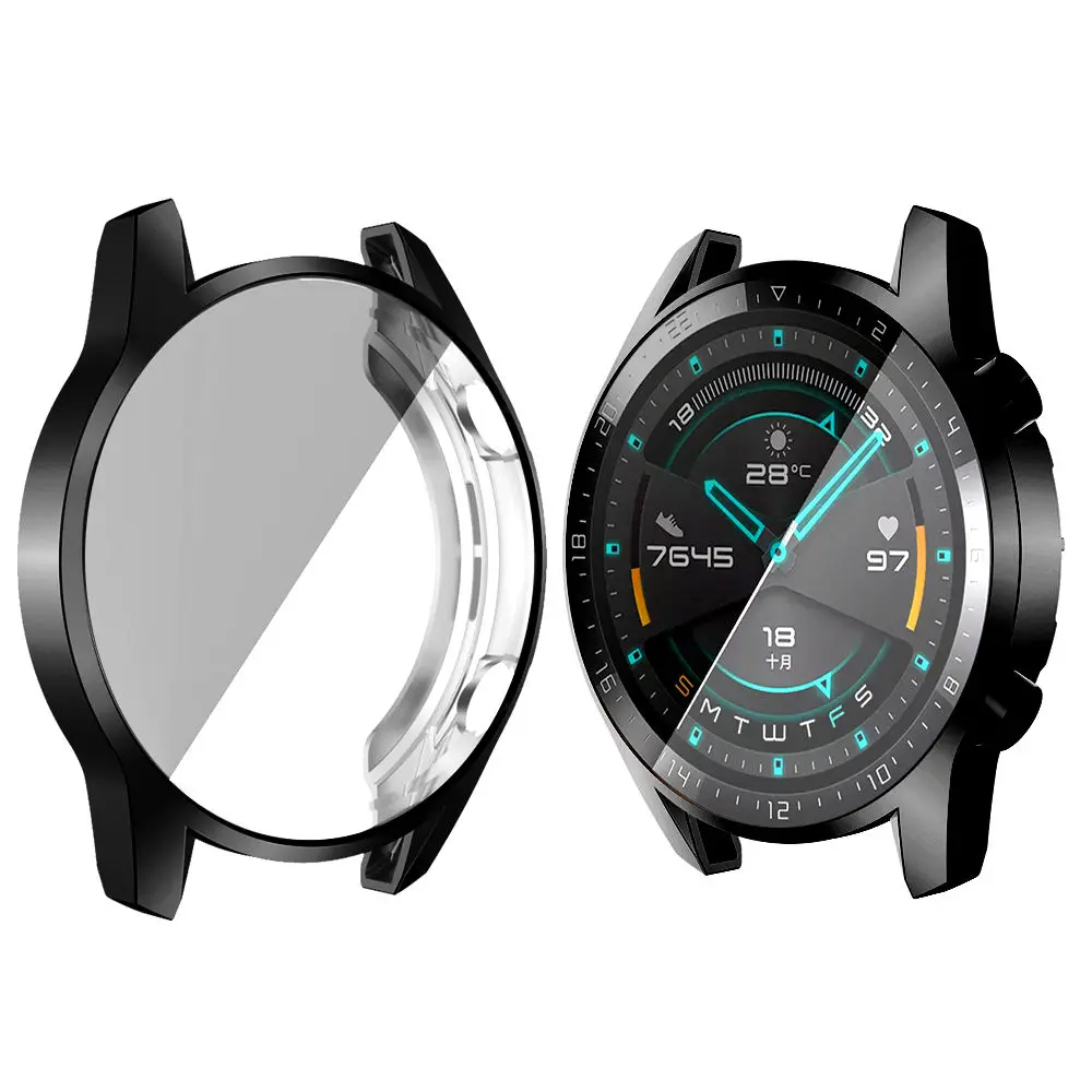 Чехол из ТПУ для huawei watch GT 2 46 мм, ремешок с мягким покрытием, универсальная защитная крышка для экрана, бампер для huawei Watch 2 pro/GT2 46 мм - Цвет ремешка: black