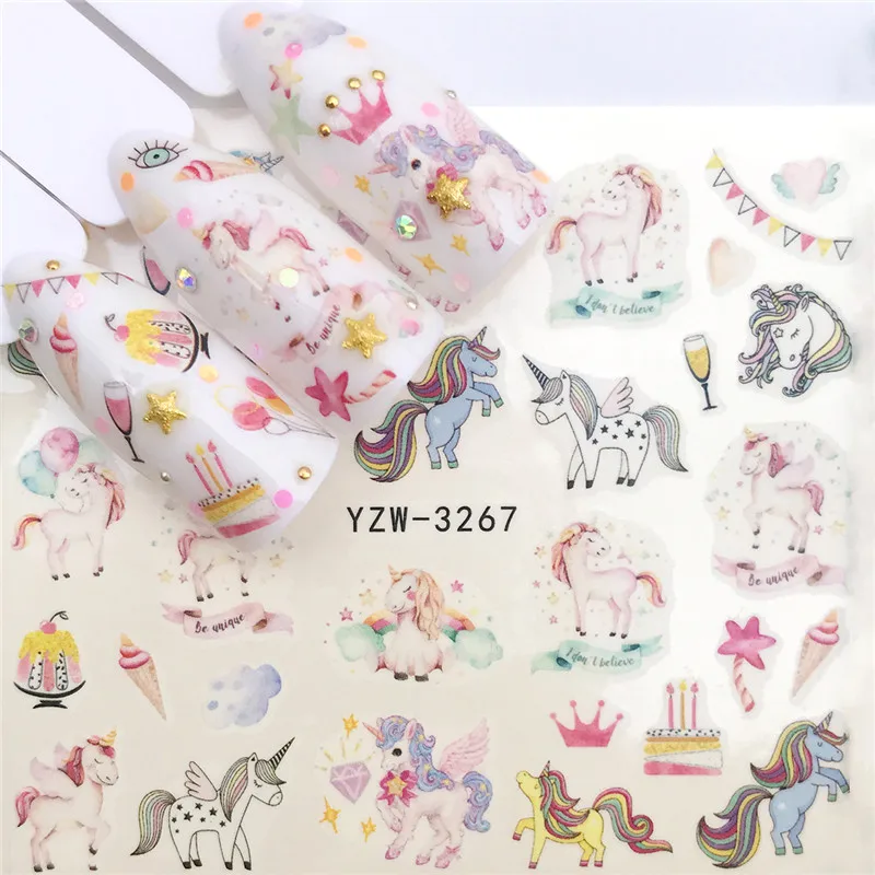 YZW-3267 1 шт. акварельные цветочные наклейки для ногтей Фламинго Русалка Морская звезда дизайн гель маникюр декор водная ползунок - Цвет: YZW-3267