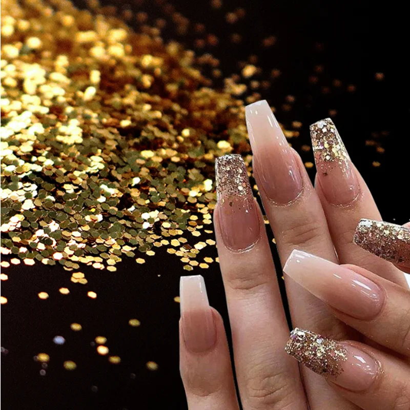 

1 Bottle Rose Gold Silver Mix Nail Art Glitter hexagon Sequins DIY Sparkly Paillette Tips Charm Pigment Flakes Gel Nail Decora