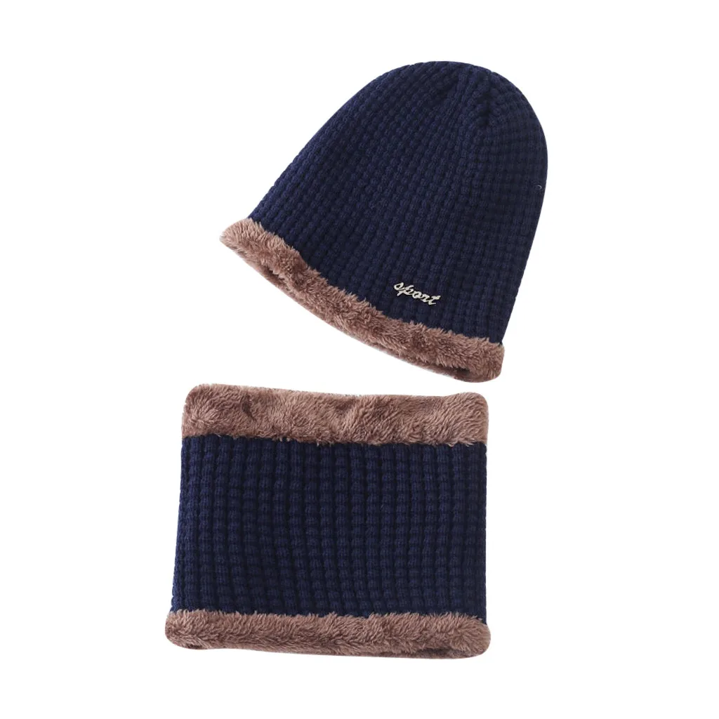 Gorros mujer invierno, 2 шт., флисовая женская шапка, одноцветная, Вязанная, теплая, зимняя, шапки для женщин+ теплая шрам, шапка, женская зимняя - Цвет: Тёмно-синий