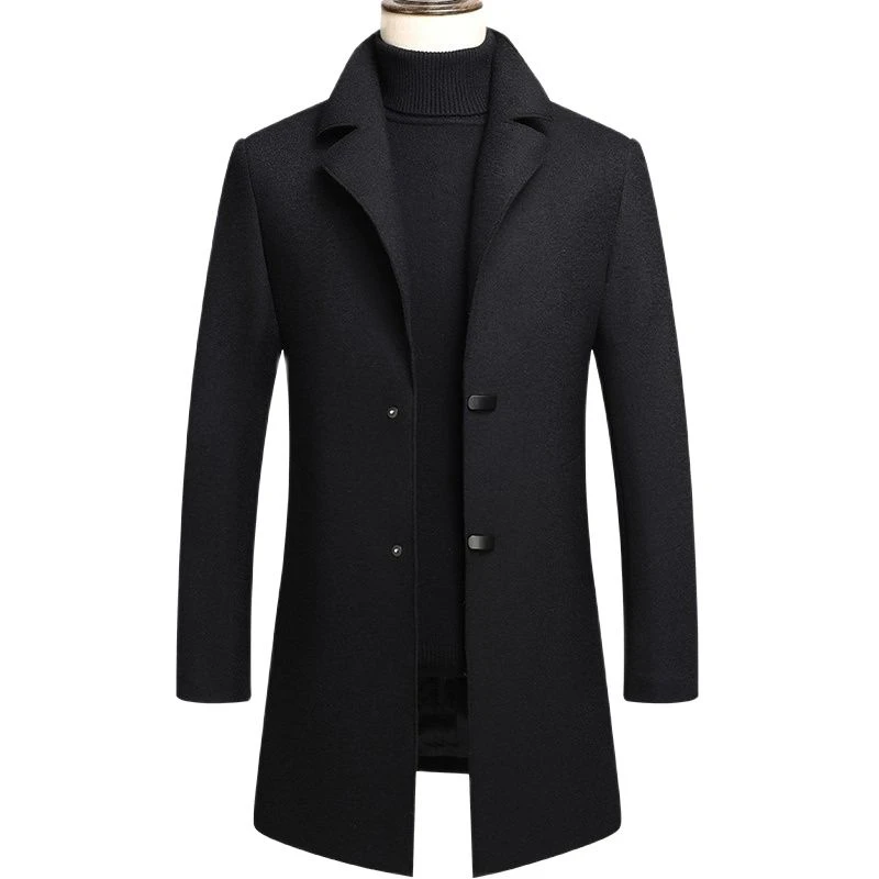 Men's Wool Coat Winter Warm Trench Coat Outerwear Overcoat Long Jackets Blends