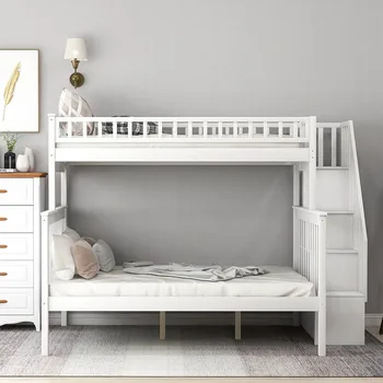 

Simple and Fresh Style Bunk Bed Wood Bed Children Bunk Bed High Quality American Style Solid Designs Furniture White And Grey