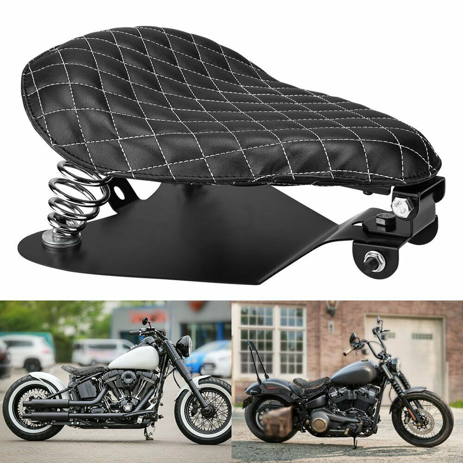 New Motorcycle Solo Seat Spring Base Plate Leather for Sportster 883 Dyna Bobber Chopper Black Steel Springs |