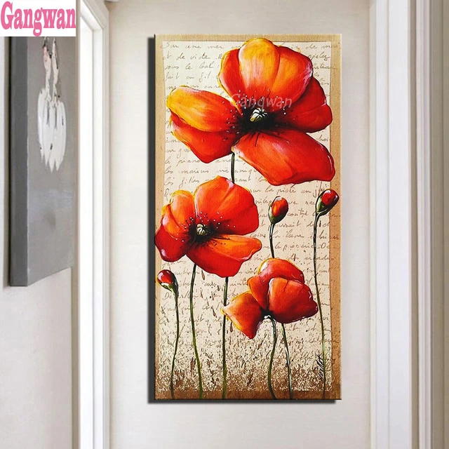 Large Size Abstract Red Color Flower Wall Art Pictures diamond painting cross stitch poppy still life embroidery mosaic decor - AliExpress
