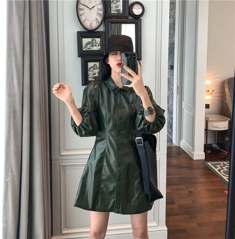 WHITNEY WANG осенне-зимнее модное уличная винтажное стильное мини-платье из искусственной кожи женское платье из искусственной кожи