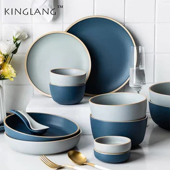 

KINGLANG Japanese Style Retro Ceramic Pigmented Ramen Noodle Big Bowls Without Spoon