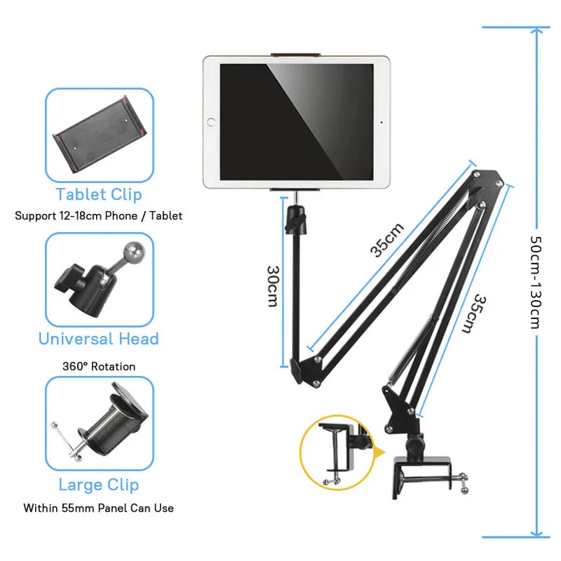 Гибкий Длинный держатель для мобильного телефона, планшета, подставка для iPad Mini Air, iPhone, Xiaomi, huawei, ленивая кровать, Настольный зажим, металлический кронштейн