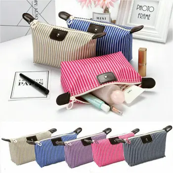 

Professional Large Makeup Bag Oxford Cloth Cosmetic Case Storage Handle Organizer Bags Women Girls Zipper Striped Cosmetic Bags