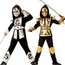 Belt Pants Shirt Mask Ninja-Costume Gold Kids Sliver with Hooded