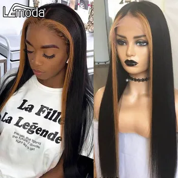 

Lemoda Highlight Straight Lace Front Wig 13x4 Ombre Human Hair Wig 150% Density Remy Hair Wigs For Black Women Long Wig