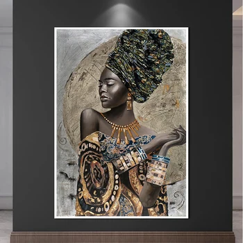 African Black Woman Art HD Posters and Print Abstract African Girl Canvas Paintings Wall Art Decoration Pictures Wall Home Decor 1