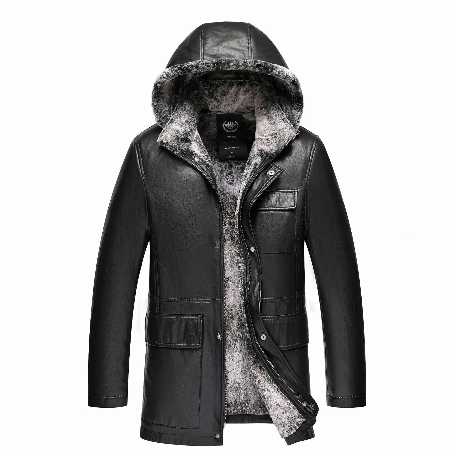 9166 New Fashion Winter Clothing Plus Size Men's Sheepskin Leather Coat Middle and Long Snow Rabbit Fluffy Fur Jacket