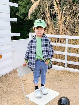 

Boys Plaid Shirt Spring and Autumn Tide Children Western Style Spring 2020 Male Baby Western Style Children's Clothing Shirt
