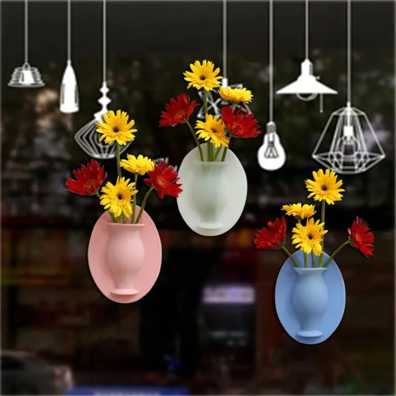 Seamless Sticker Bottle Wall Hanging Suction Vase for Glass Decoration Magic Home Silicone Sticky Plant | Дом и сад