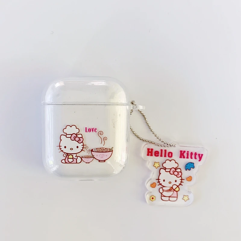 Жесткий пластиковый Чехол для гарнитуры hello kitty для AirPods 1/2, чехол для зарядки наушников с подвеской