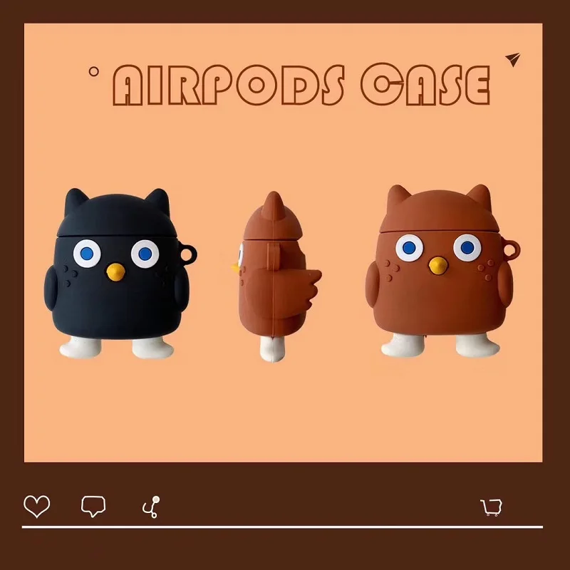 3D силиконовый тупой Симпатичные Сова черный/коричневый Цвет Airpods зарядным