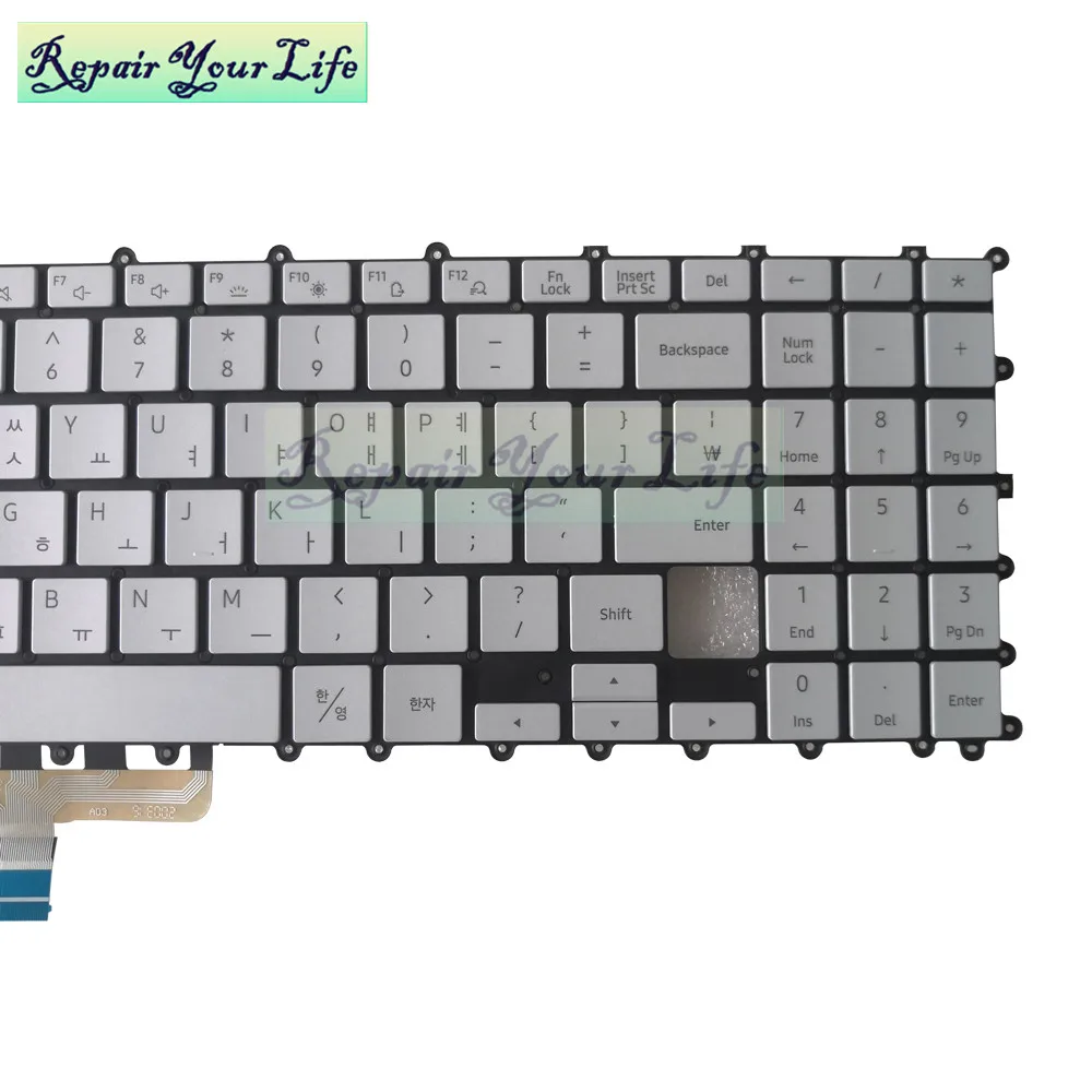 Teclado Backlight para Samsung Galaxy Book Flex British Korean Silver Keycaps Reino Unido kr Np950xcj-x01 15.6 gb Substituição - Imagem 4