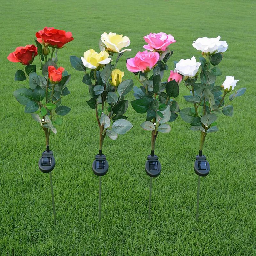 

Chiclits Outdoor Rose Solar LED Light Garden Yard Lawn Artificial Flower Lamp Landscape Garden Home Decoration White Lights